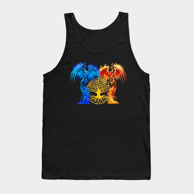 Fantasy Fire And Ice Phoenix Gold Tree Of Life Tank Top by Atteestude